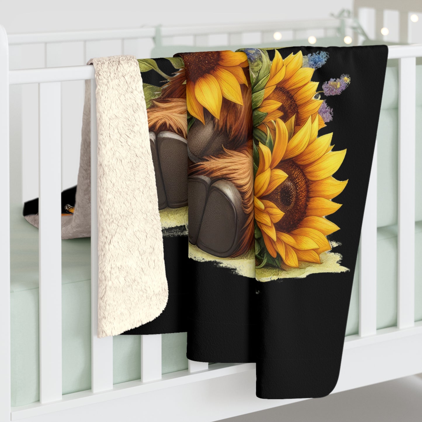 Sherpa Fleece Blanket - Highland Cow Sunflower Design